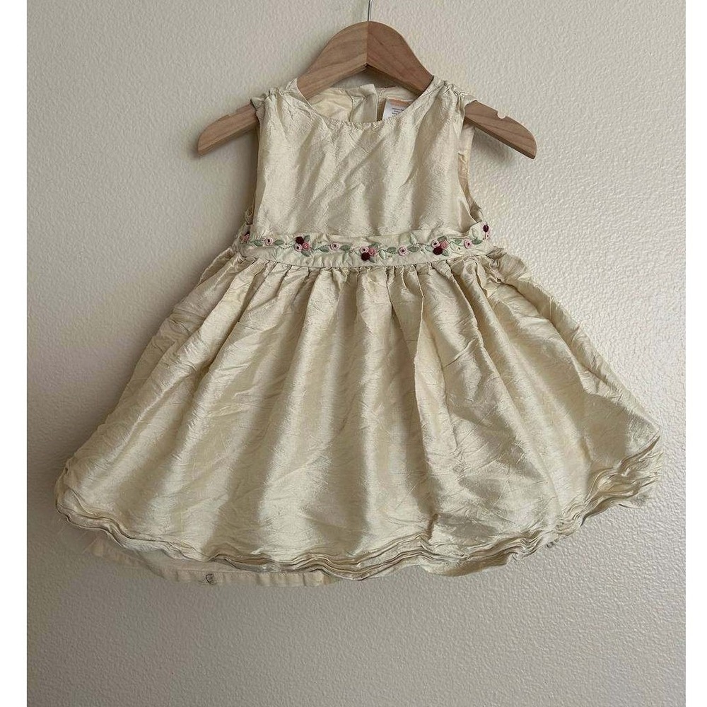 Gymboree Ivory Silk Baby Dress 18 24 Months Floral Embroidered Scandi Wedding